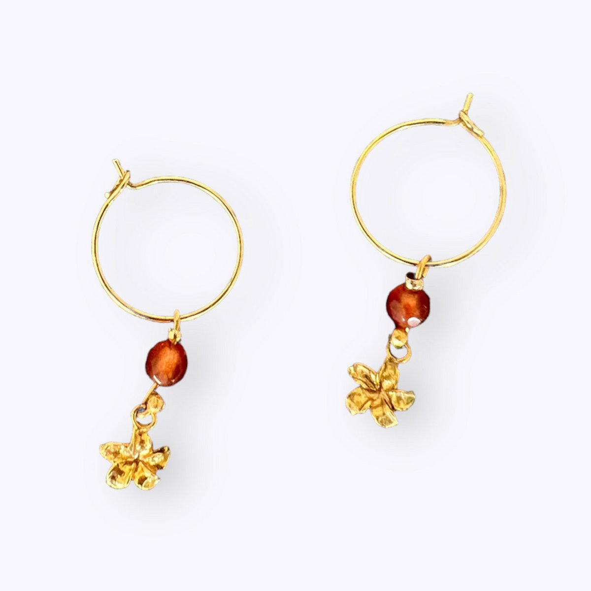 Frangipani flower & jade golden hoops