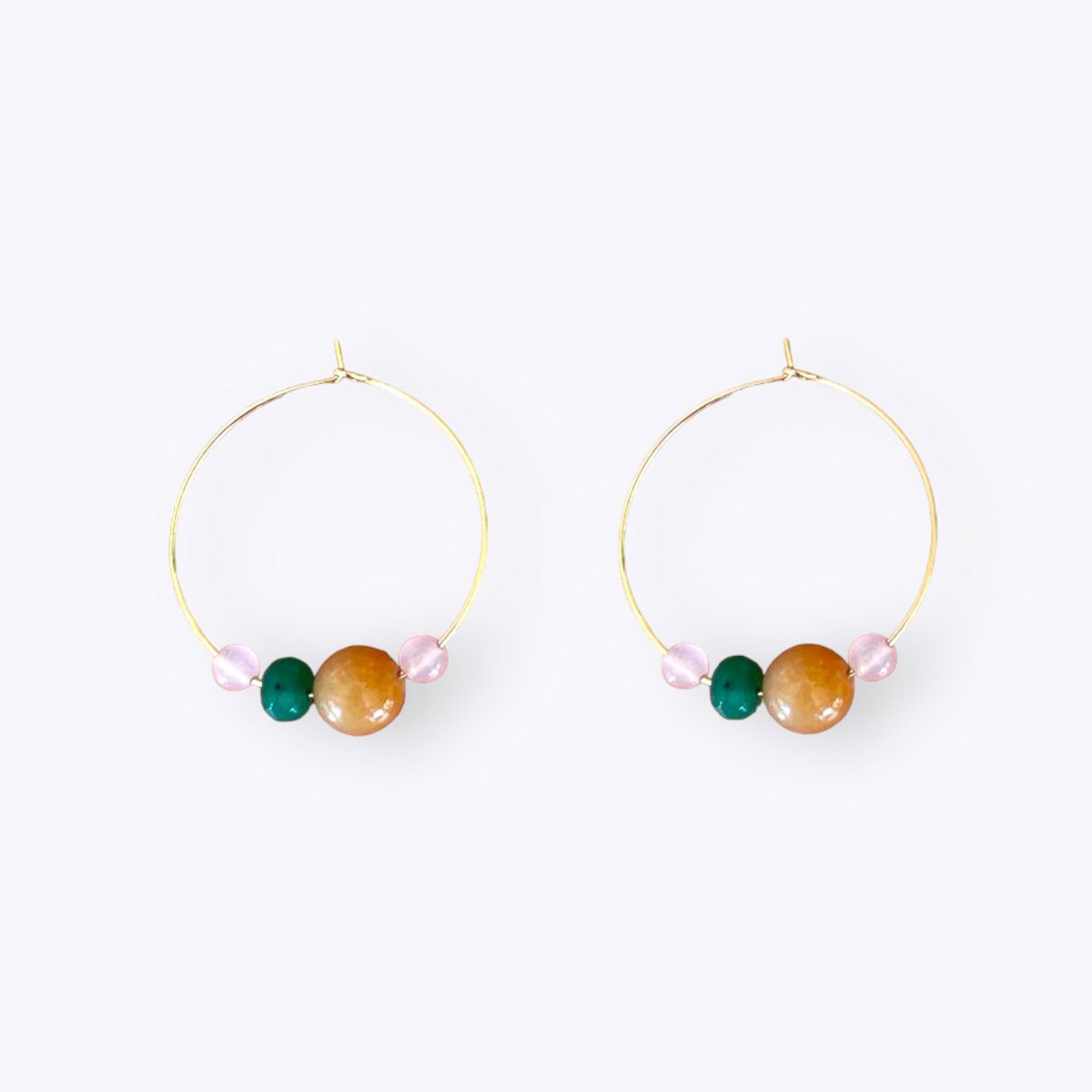 Gemstone tourmine, agate and jade hoops earring