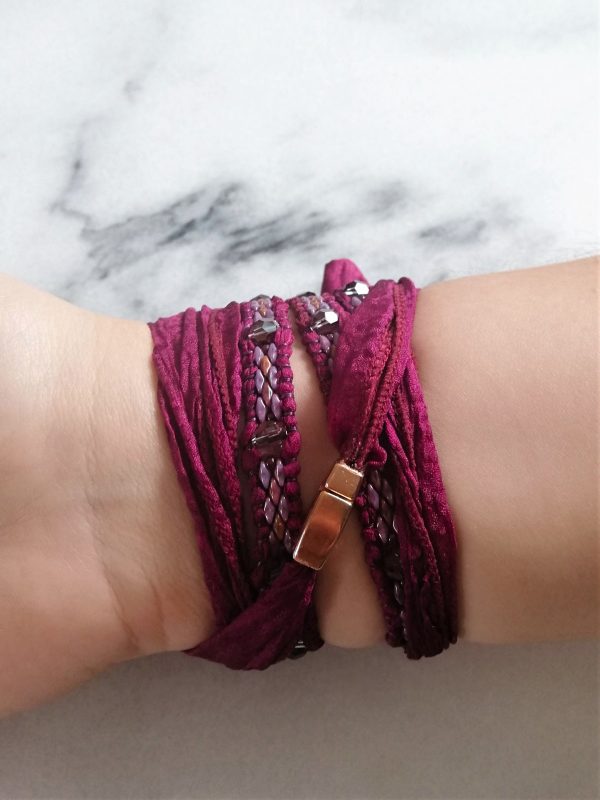 Merlot, wrapbracelet, wikkelarmband, armband, zijde, bracelet, silk, beads, kralen