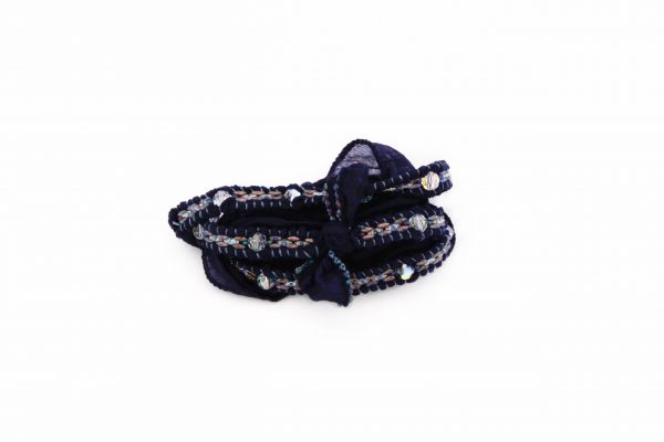 Zijde, wikkelarmband, wrapbracelet, silk, night, blue, beads