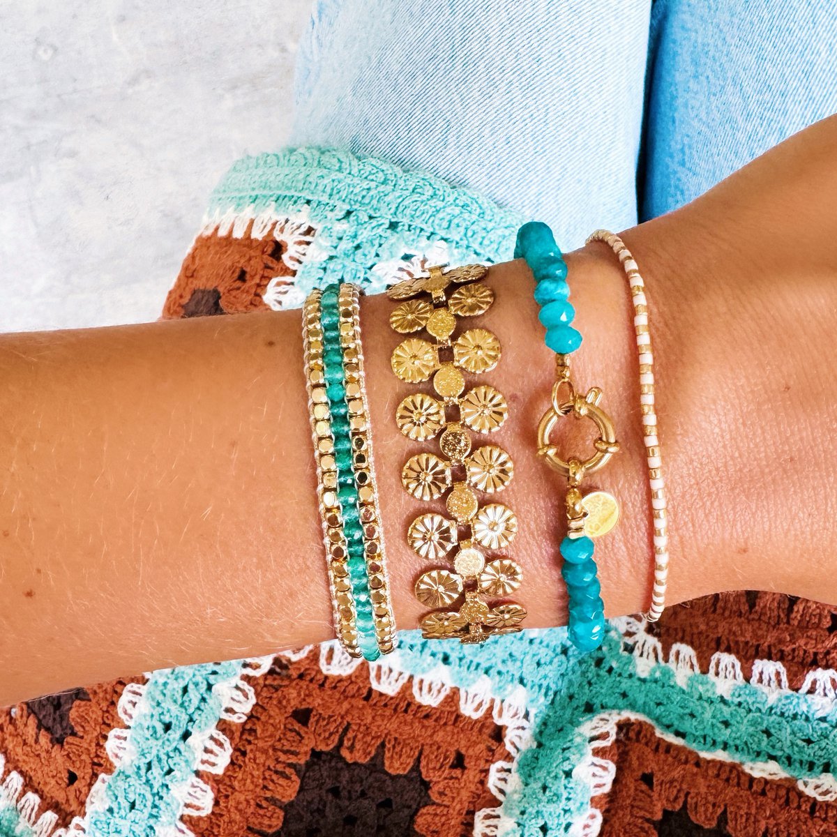 Edelstalen armband met dubbele muntjes - goud