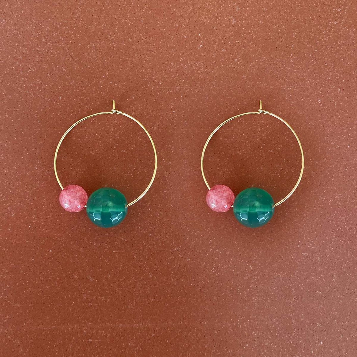 Gemstone agate and tourmine hoops earring