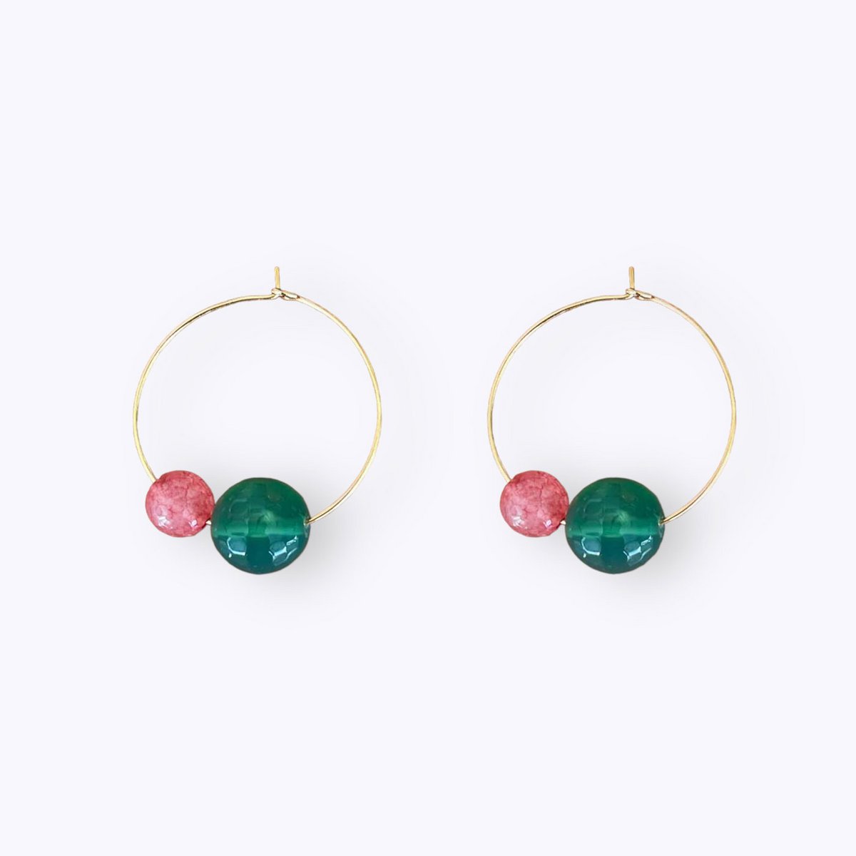 Gemstone agate and tourmine hoops earring