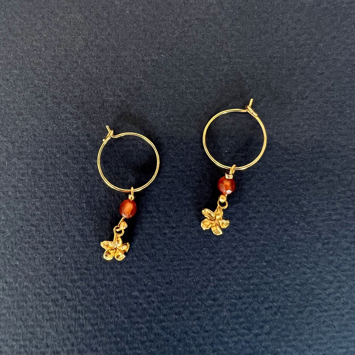 Frangipani flower & jade golden hoops