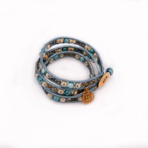 Iceblue, blauw, wikkelarmband, bedeltje, hartje, armband, bracelet, leder, leather